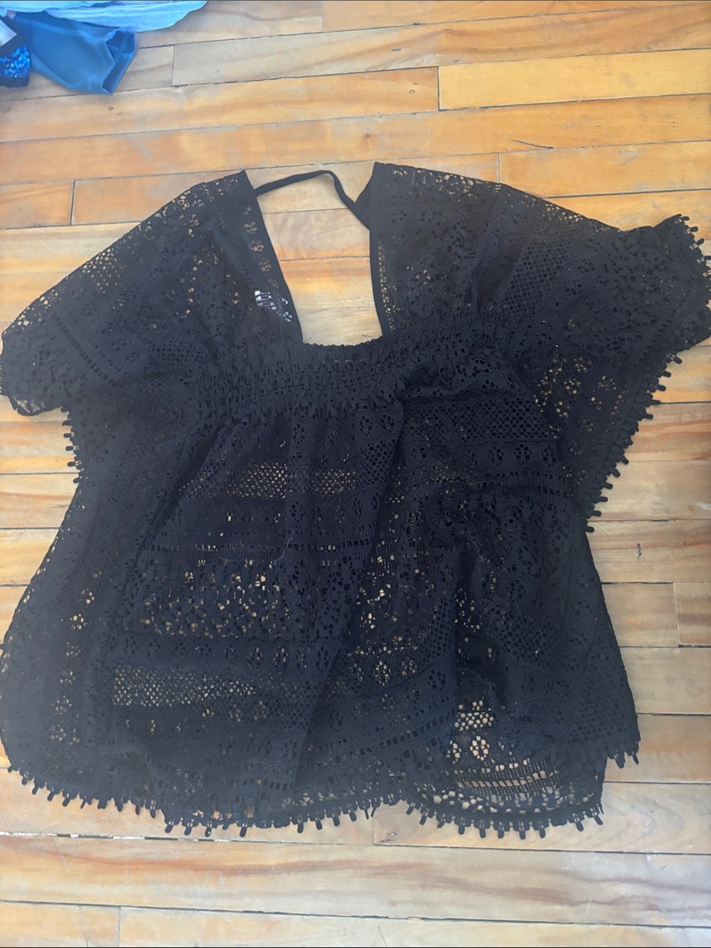 Xhilaration Black Crochet Lace Peasant Blouse